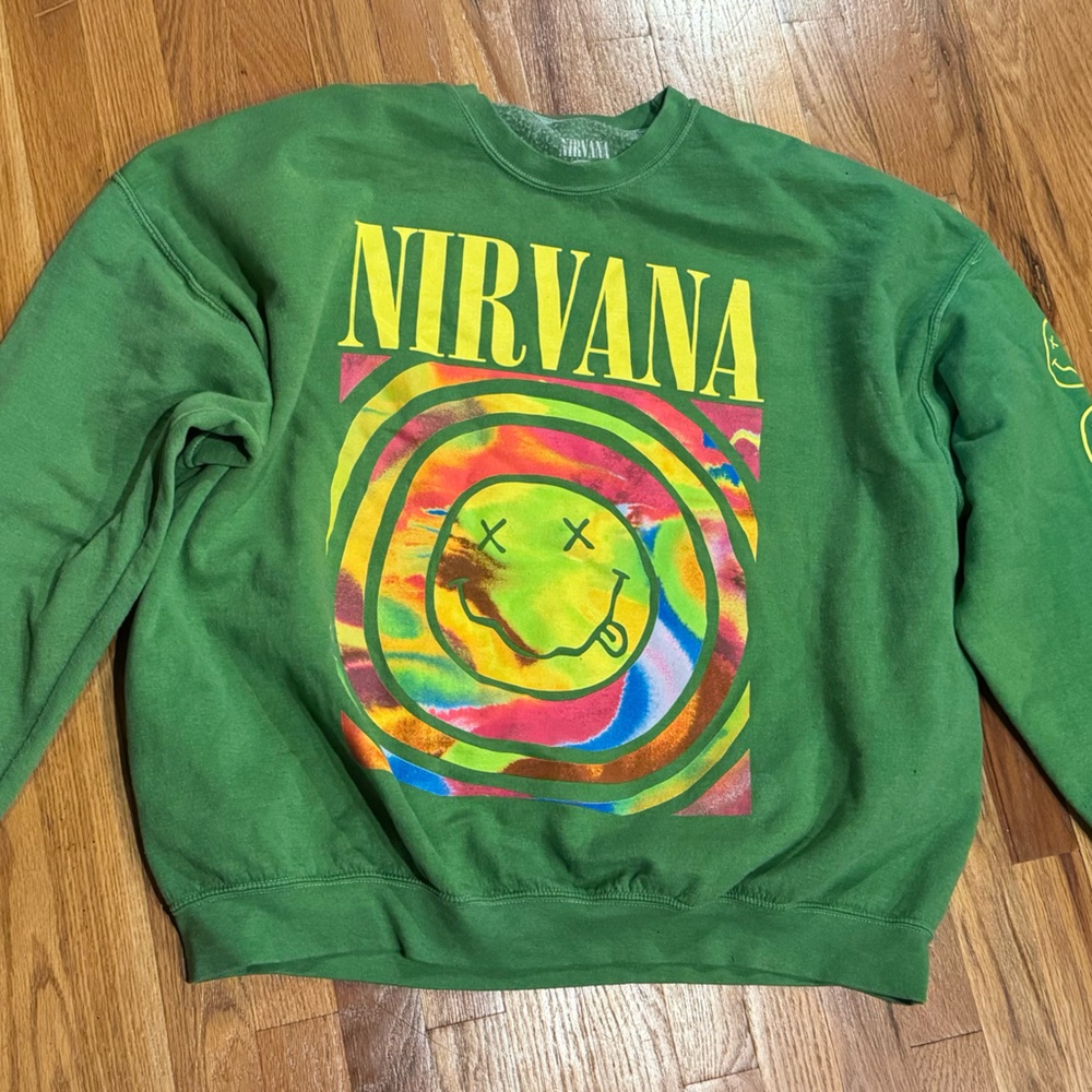 Urban Outfitters Green Nirvana Tie-Dye Smiley Crewneck Sweatshirt